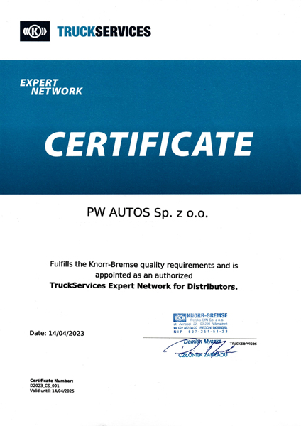 Knorr Bremse certificate