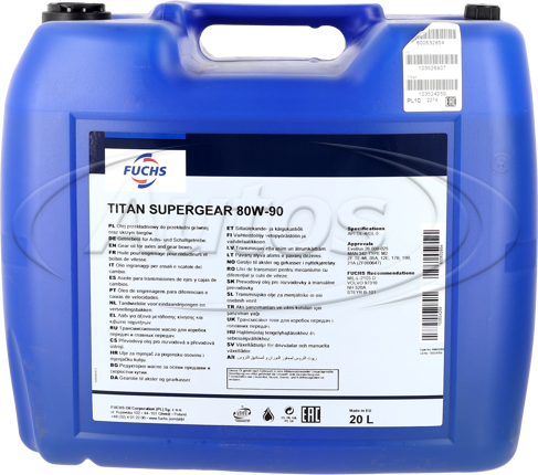 TITAN SUPERGEAR GEAR OIL 80W90 /20L PACKAGING/ BUD Fuchs SUPERGEAR